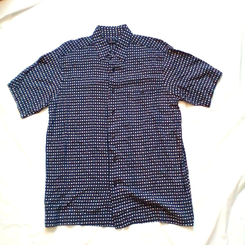 Knightsbridge Men’s Medium Blue Plaid Button-Down Shirt Long Sleeve Cotton Blend